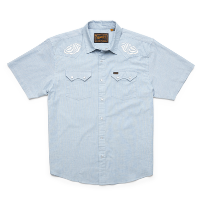 Howler Brothers Crosscut Deluxe Short Sleeve Shirt for Men Seagrass : Faded Blue Microstripe #color_seagrass-faded-blue-microstripe