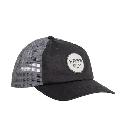 Free Fly Apparel Low Pro Badge Trucker Hat Washed Navy #color_washed-navy