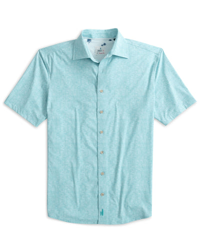 Johnnie-O Avin Short Sleeve Jersey Knit Button Up Shirt for Men Peacock