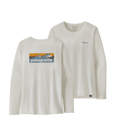 Patagonia Long Sleeved Capilene Cool Daily Graphic Shirt for Women Boardshort Logo Light Plume Grey