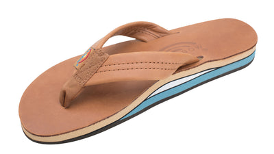 Rainbow Classic Leather Double Arch Sandals for Women Tan/Blue