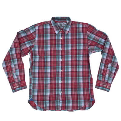 Half-Moon Threadworks Long Sleeve Oxford Shirt for Men (Past Season) Red Check Poplin