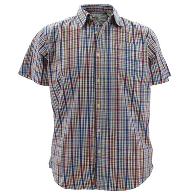 Half-Moon Threadworks Herring Short Sleeve Oxford Shirt for Men Brown/Blue Plaid