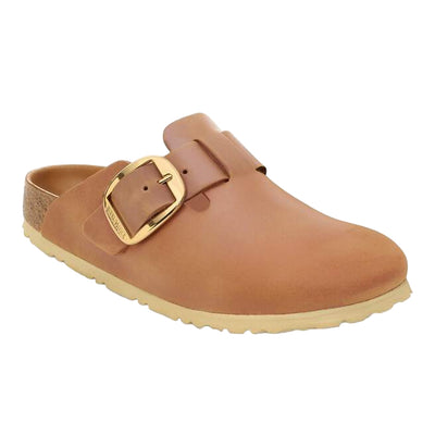 Birkenstock Boston Big Buckle Oiled Leather Clogs for Women Cognac