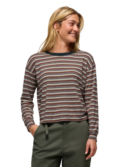 Prana Cozy Up Long_sleeve Crewneck for Women Stormy Night Stripe