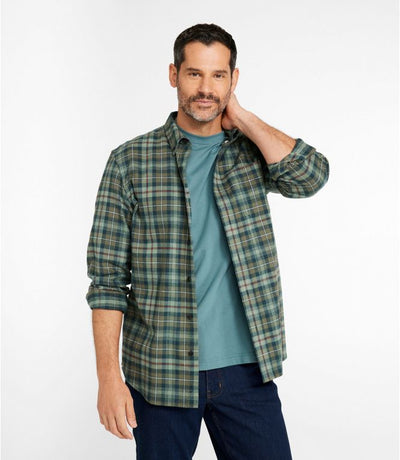 LL Bean Men's Scotch Plaid Flannel Shirt, Slightly Fitted MacKenzie Weathered