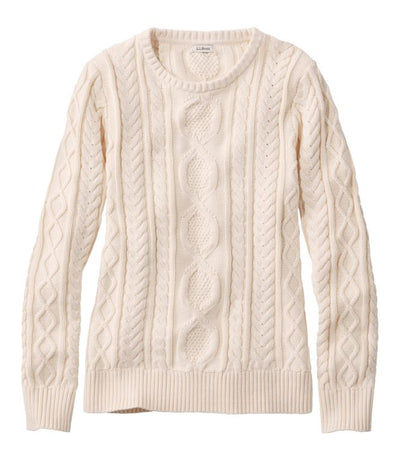 L.L.Bean Heritage Soft Cotton Fisherman Sweater for Women, Crewneck Cream