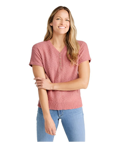 L.L.Bean Midweight Cotton Slub Sweater, Henley Short-Sleeve for Women Rose Wash #color_rose-wash