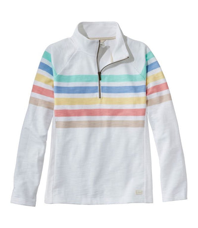 L.L. Bean Peaks Island Quarter-Zip Pullover for Women White Multi Stripe