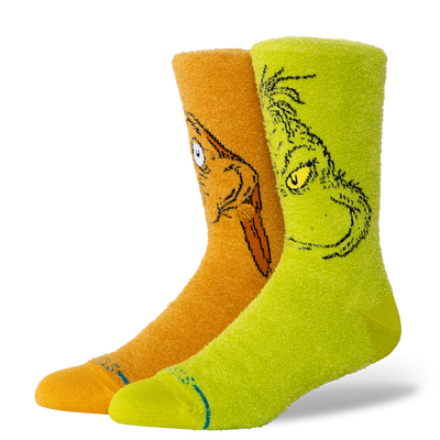 Stance The Grinch Fuzzy Crew Socks The Grinch and Max | Green