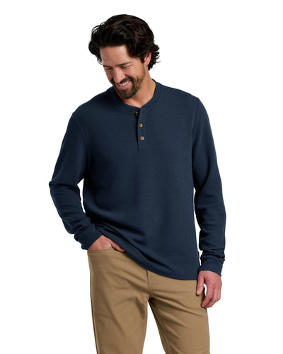 Free Fly Apparel Waffle Long Sleeve Henley for Men Deep Navy