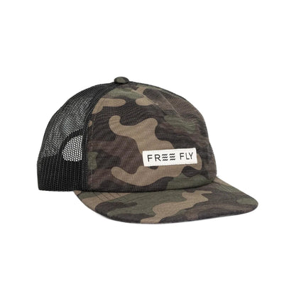 Free Fly Apparel Reverb Packable Trucker Hat Woodland Camo Print