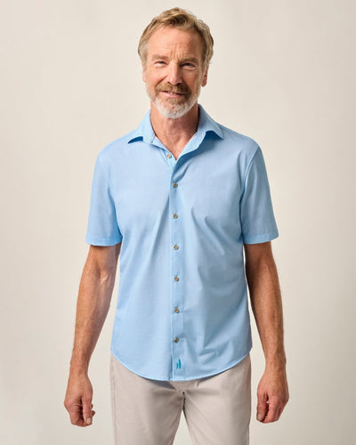 Johnnie-O Short Sleeve Hangin' Out Knit Button Down Spielman Shirt for Men Tarpon