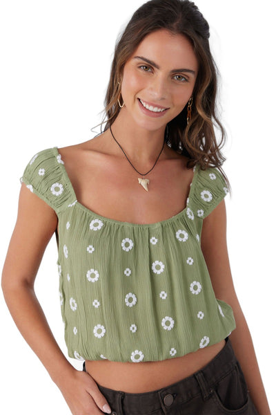 O'Neill Hughes Embroidered Geo Top for Women Oil Green