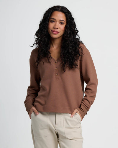 Free Fly Apparel Waffle Long Sleeve Henley for Women Nutmeg