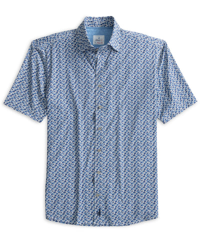 Johnnie-O Bento Jersey Knit Button Up Shirt for Men Lake