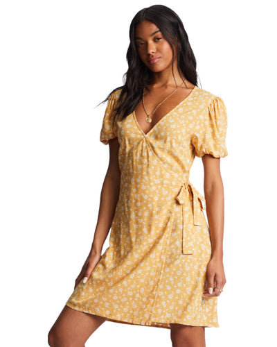 Billabong Hot Tropics Mini Wrap Dress for Women (FINAL SALE) Goldie