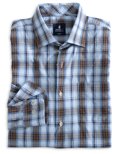Johnnie-O Riva Tucked Button Up Shirt for Men Havana