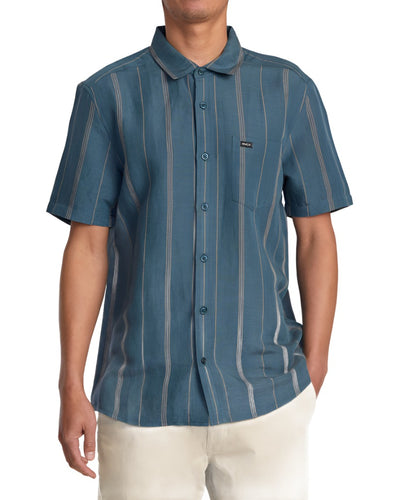 RVCA Mercy Stripe Short Sleeve Woven Shirt for Men Duck Blue