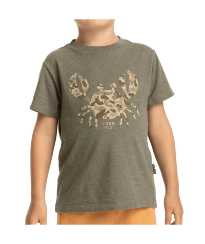 Free Fly Apparel Camo Crab Tee for Kids Heather Fatigue