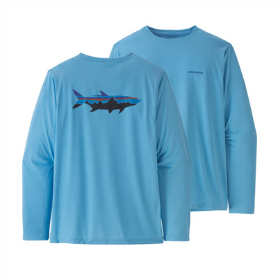 Patagonia Long Sleeved Capilene Cool Daily Fish Graphic Shirt for Men Fitz Roy Tarpon/Lago Blue