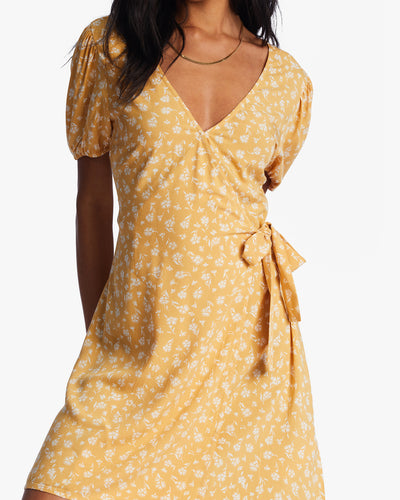 Billabong Hot Tropics Mini Wrap Dress for Women (FINAL SALE) Goldie 