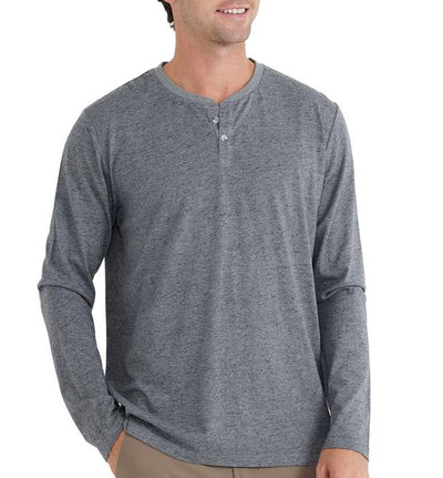 Free Fly Apparel Bamboo Heritage Henley for Men Heather Flint #color_heather-flint