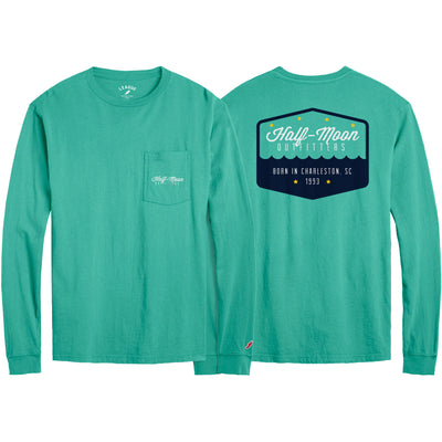 Half-Moon Outfitters Badge Logo Long Sleeve Pocket T-Shirt Marine Green #color_marine-green